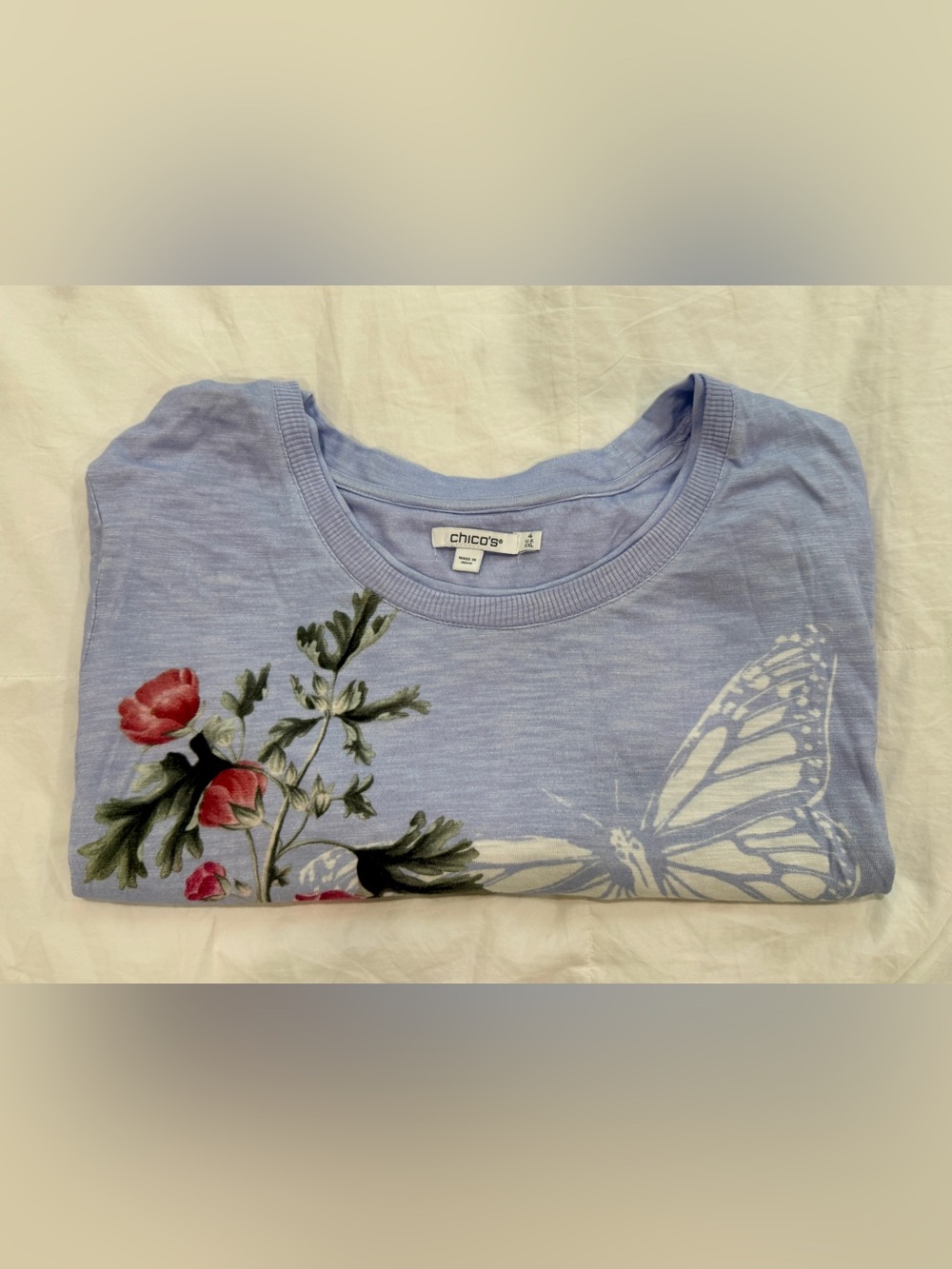 Chico's Lavender Butterfly & Floral Short Sleeve Tee